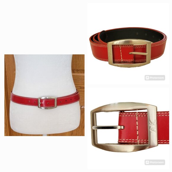 Anne Klein AK Red Genuine Leather Belt with Silver Buckle Size Large New - Picture 1 of 11